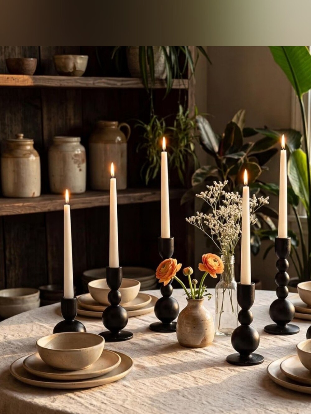 6 Piece Vintage Inspired Rubberwood Candle Stick Holders - Picture 4 of 5